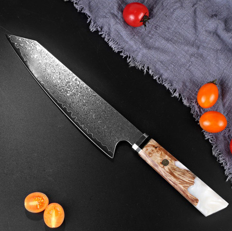 Leather Steel Resin Stabilized Wood Cutting Knife Octagonal Japanese Chef's Knife Chef Cooking Slicing Knife