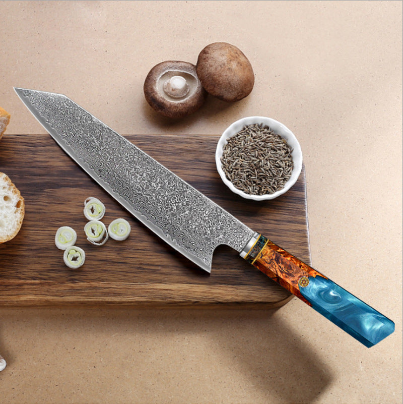 Leather Steel Resin Stabilized Wood Cutting Knife Octagonal Japanese Chef's Knife Chef Cooking Slicing Knife