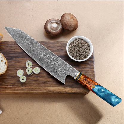Leather Steel Resin Stabilized Wood Cutting Knife Octagonal Japanese Chef's Knife Chef Cooking Slicing Knife