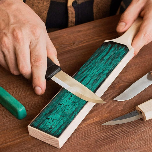 Double-sided Cowhide Wooden Handle Leather Polished Knife Sharpening Plate