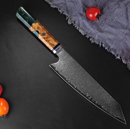 Leather Steel Resin Stabilized Wood Cutting Knife Octagonal Japanese Chef's Knife Chef Cooking Slicing Knife